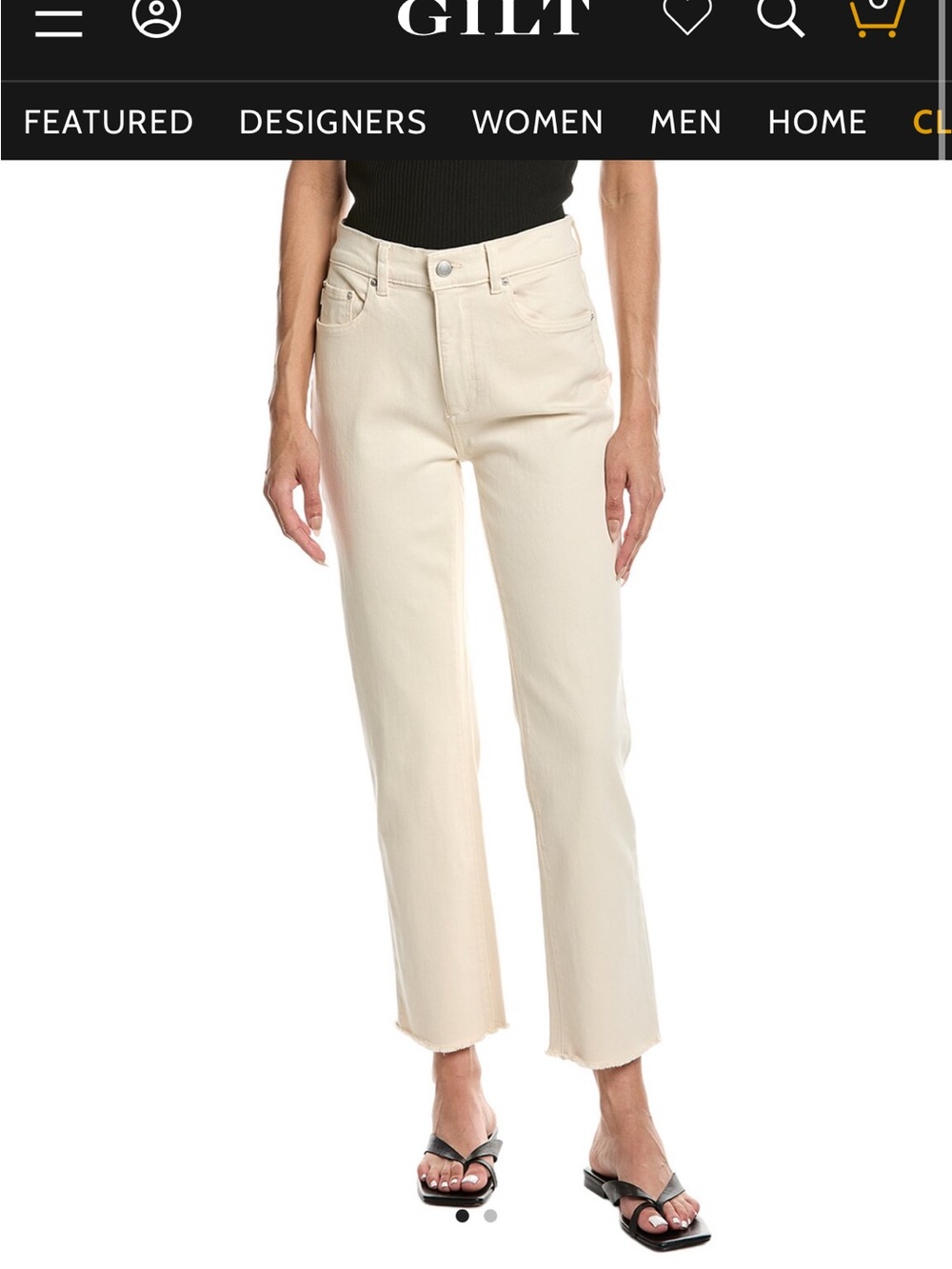 DL1961 Cream Cropped Straight Jeans with Raw Hem